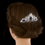 14K White Gold Pear Lab Sapphire and Round Lab Diamond Floral Crown Vintage Bridal Comb 14K White Gold Pear Lab Sapphire and Round Lab Diamond Floral Crown Vintage Bridal Comb