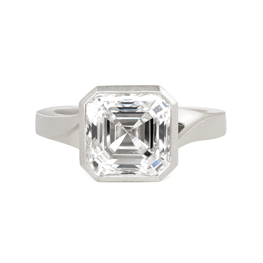 14K White Gold 3ct Asscher Cut Lab Diamond Bezel Matte Ring