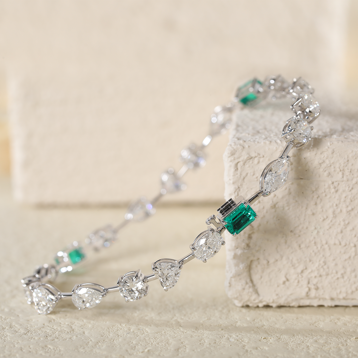 14K White Gold 10 ct tw 6 Shapes Lab Diamond & Lab Emerald Tennis Bracelet 14K White Gold 10 ct tw 6 Shapes Lab Diamond & Lab Emerald Tennis Bracelet
