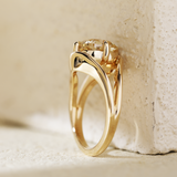 14K Yellow Gold 4ct Old Mine Cut Yellow Lab Diamond 4 Claw Prongs Solitaire Ring with Split Band Design 14K Yellow Gold 4ct Old Mine Cut Yellow Lab Diamond 4 Claw Prongs Solitaire Ring with Split Band Design