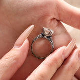 18K Gold 4.5ct Elongated Old Mine Cut Lab Diamond Antique-inspired Ring with Princess Cut Lab Sapphire & Round Cut Lab Diamond Side-stone 18K Gold 4.5ct Elongated Old Mine Cut Lab Diamond Antique-inspired Ring with Princess Cut Lab Sapphire & Round Cut Lab Diamond Side-stone