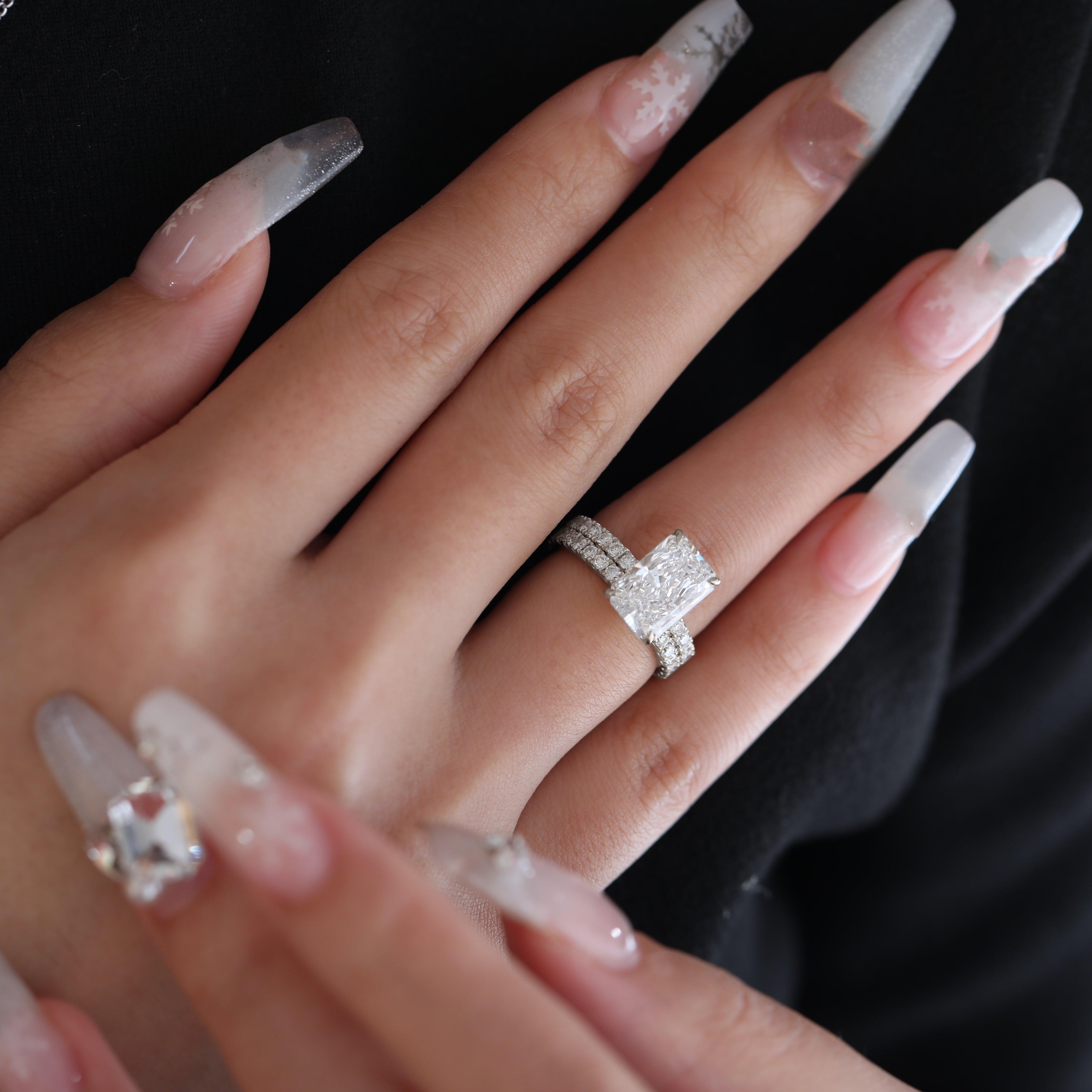 14K Yellow Gold 3ct Radiant Cut Lab Diamond 4 Prongs Basket Setting Bridal Set Rings 18K White Gold 14K Yellow Gold 3ct Radiant Cut Lab Diamond 4 Prongs Basket Setting Bridal Set Rings 18K White Gold