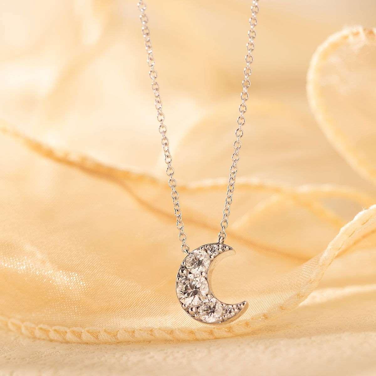 14K Gold Round Brilliant Cut Lab Diamond Five-Stone Moon Pendant Necklace – Bezel Set Diamond Necklace for Men & Women 14K Gold Round Brilliant Cut Lab Diamond Five-Stone Moon Pendant Necklace – Bezel Set Diamond Necklace for Men & Women