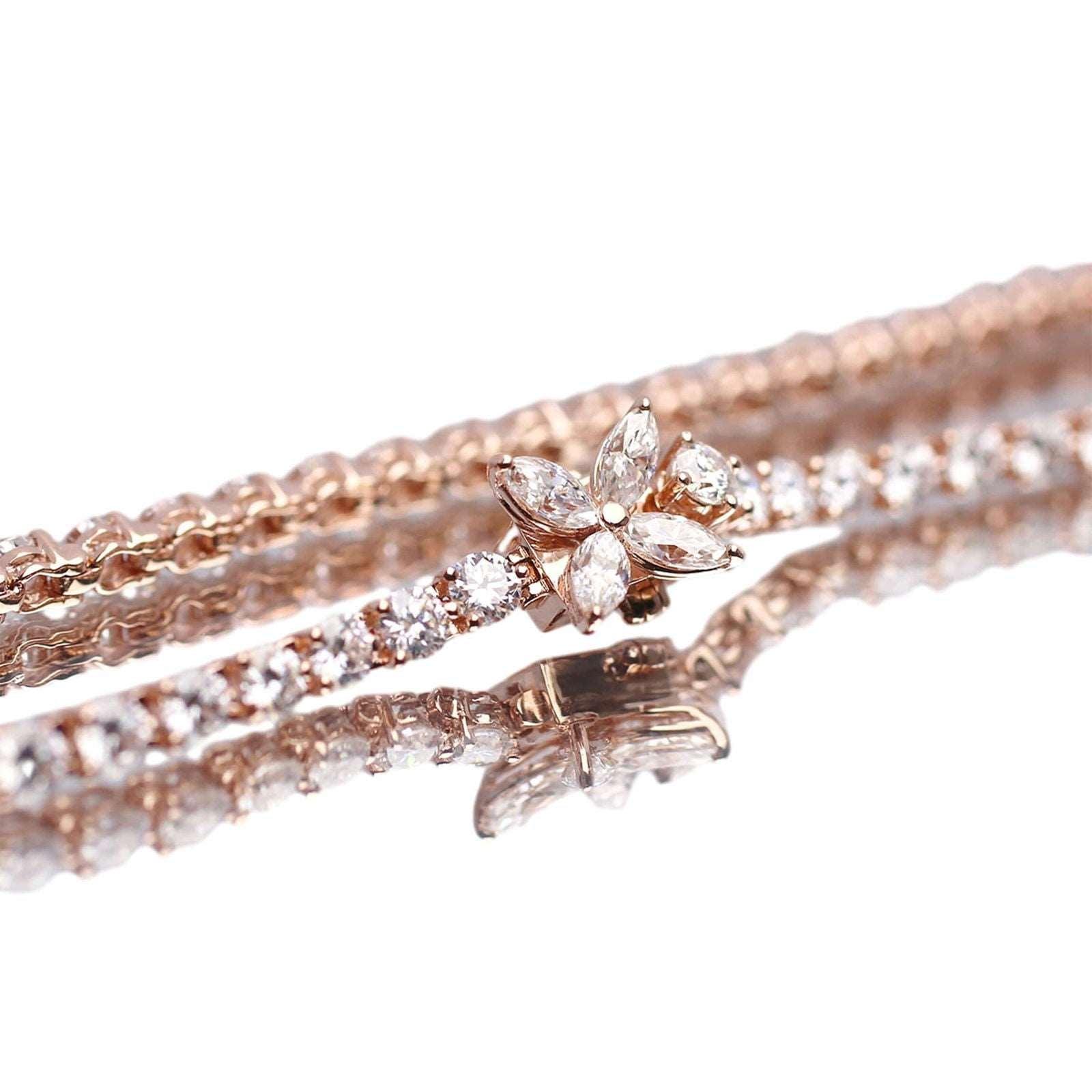 14K White Gold Marquise Cut & Round Cut Lab Diamond Three Prong Buckle Tennis Bracelet 14K White Gold Marquise Cut & Round Cut Lab Diamond Three Prong Buckle Tennis Bracelet