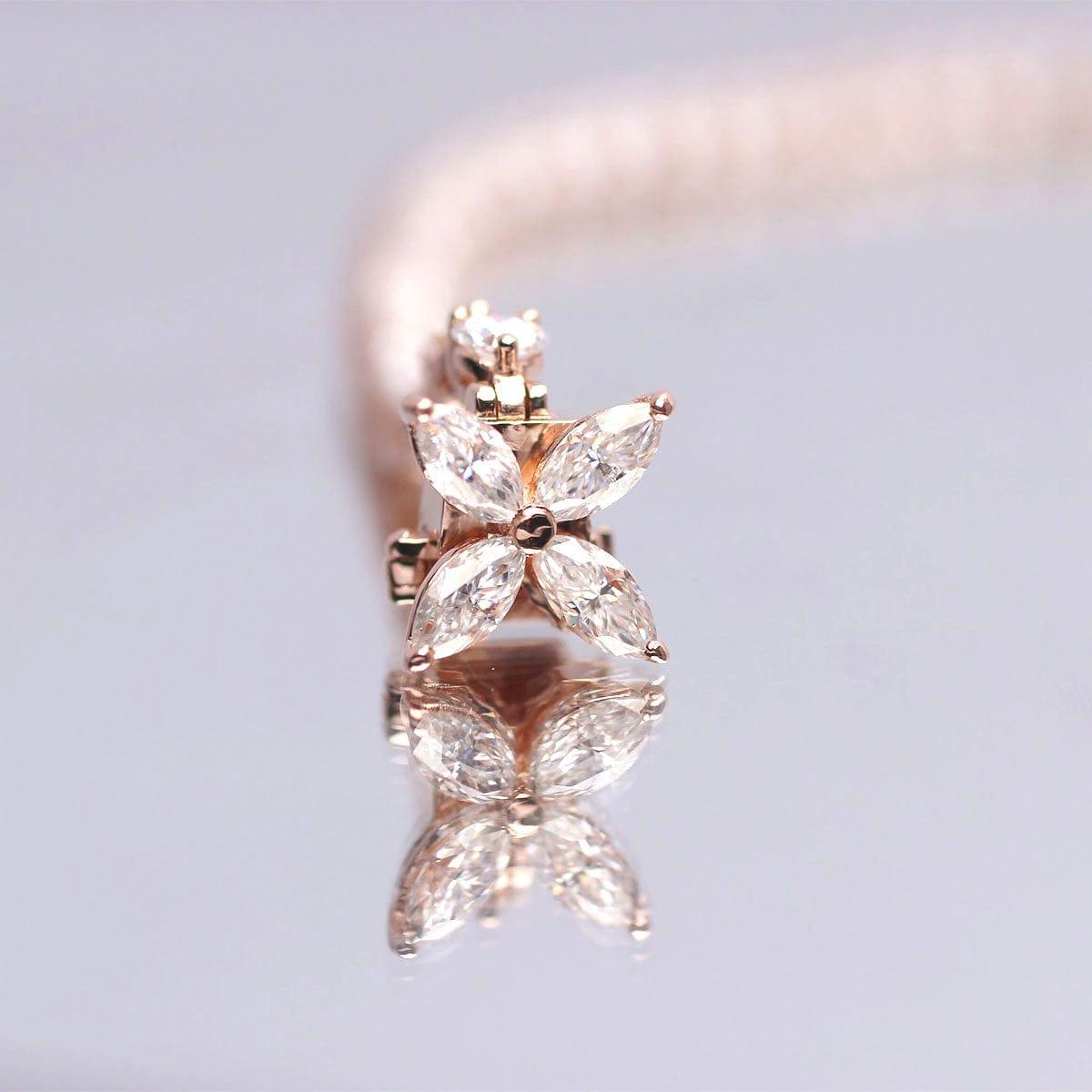 14K White Gold Marquise Cut & Round Cut Lab Diamond Three Prong Buckle Tennis Bracelet 14K White Gold Marquise Cut & Round Cut Lab Diamond Three Prong Buckle Tennis Bracelet