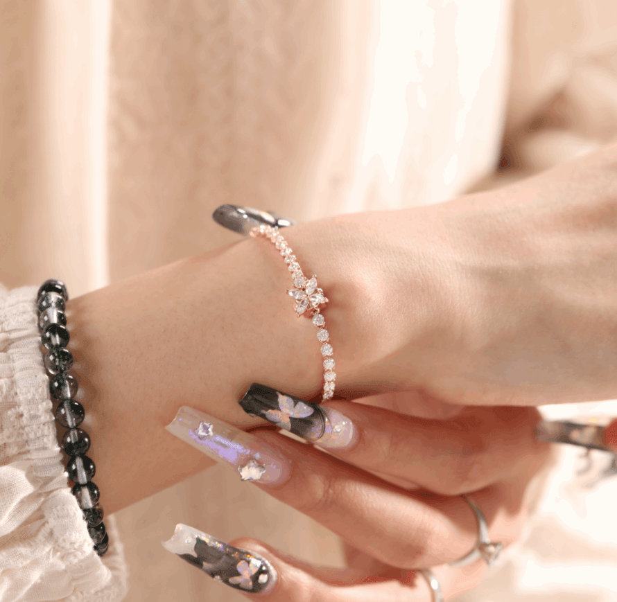 14K White Gold Marquise Cut & Round Cut Lab Diamond Three Prong Buckle Tennis Bracelet 14K White Gold Marquise Cut & Round Cut Lab Diamond Three Prong Buckle Tennis Bracelet