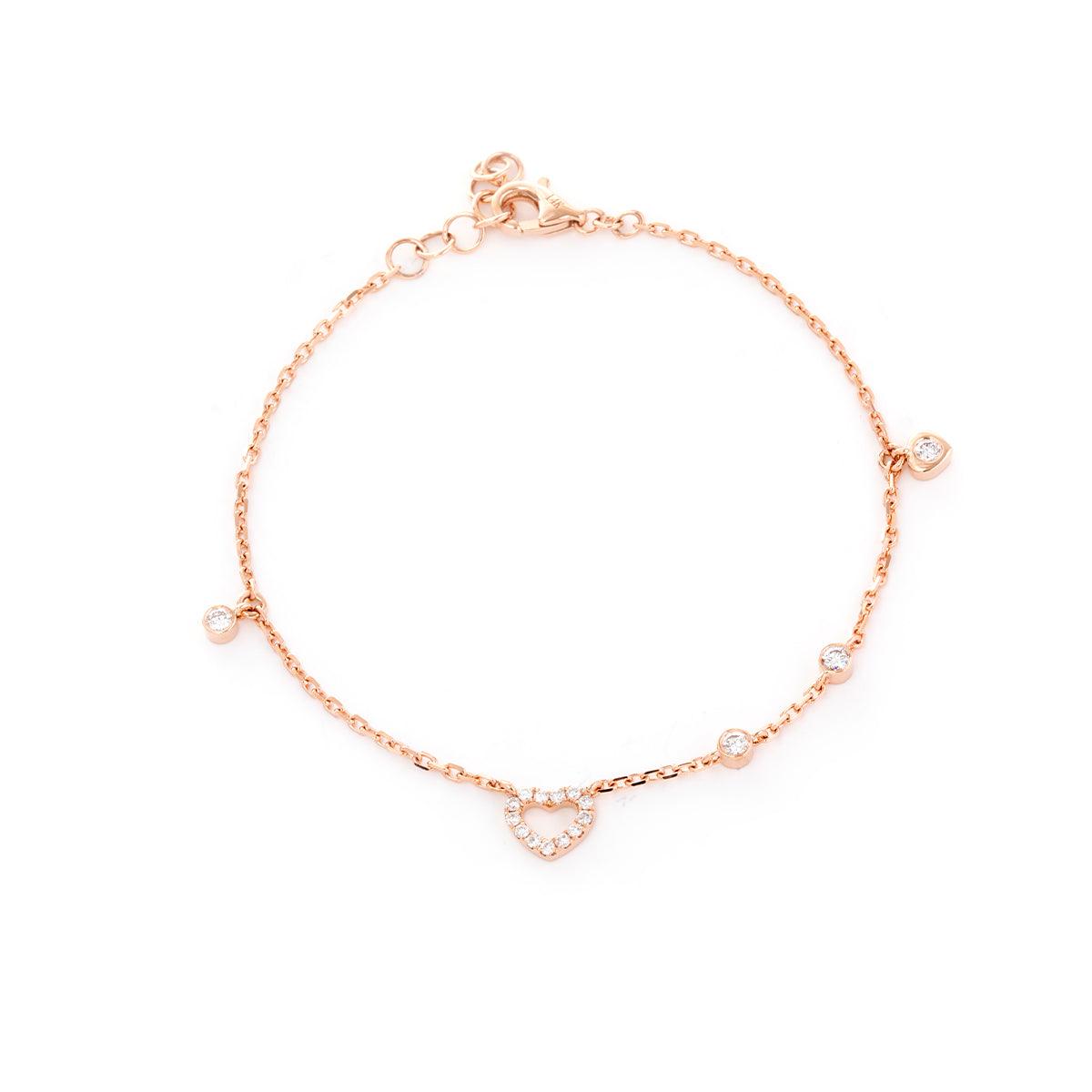 14K Rose Gold Pandora Cuban Bracelet with Lab Diamond Heart Pendant 14K Rose Gold Pandora Cuban Bracelet with Lab Diamond Heart Pendant