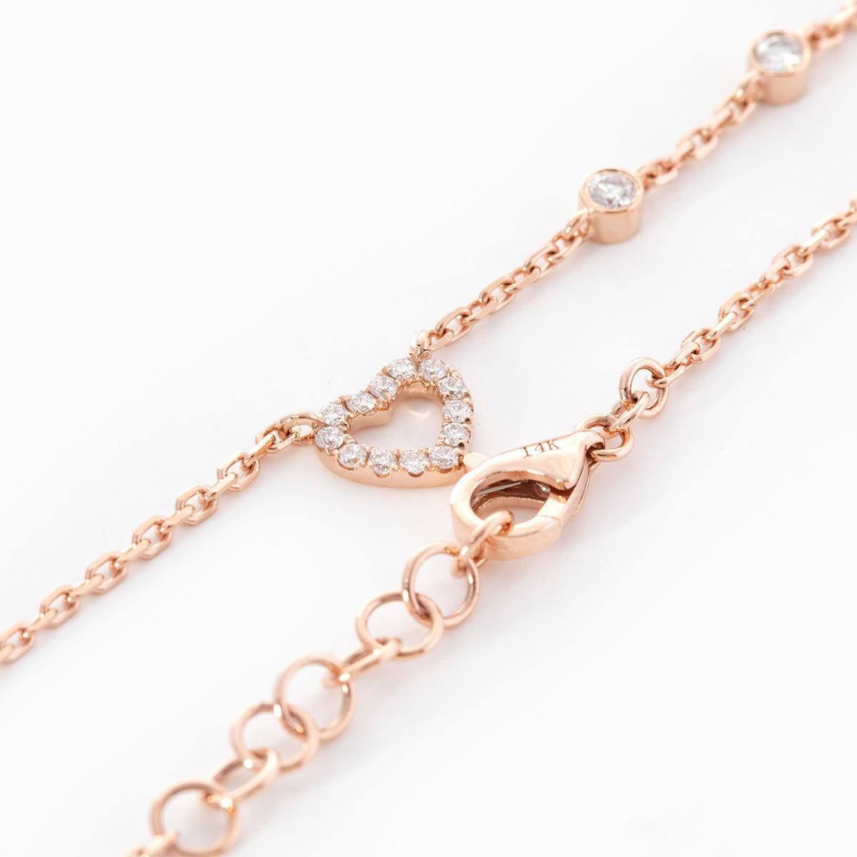 14K Rose Gold Pandora Cuban Bracelet with Lab Diamond Heart Pendant 14K Rose Gold Pandora Cuban Bracelet with Lab Diamond Heart Pendant