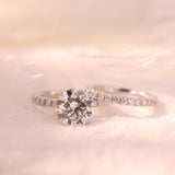14K White Gold 3 Carat Diamond Ring Bridal Set, Round Brilliant Lab Diamond Hidden Halo Design 14K White Gold 3 Carat Diamond Ring Bridal Set, Round Brilliant Lab Diamond Hidden Halo Design