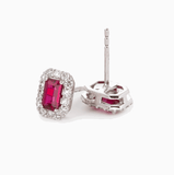 14K White Gold Emerald Cut Ruby Lab Diamond Halo Turquoise Stud Earrings 14K White Gold Emerald Cut Ruby Lab Diamond Halo Turquoise Stud Earrings