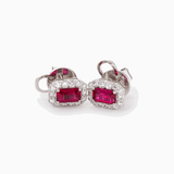 14K White Gold Emerald Cut Ruby Lab Diamond Halo Turquoise Stud Earrings 14K White Gold Emerald Cut Ruby Lab Diamond Halo Turquoise Stud Earrings