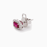 14K White Gold Emerald Cut Ruby Lab Diamond Halo Turquoise Stud Earrings 14K White Gold Emerald Cut Ruby Lab Diamond Halo Turquoise Stud Earrings