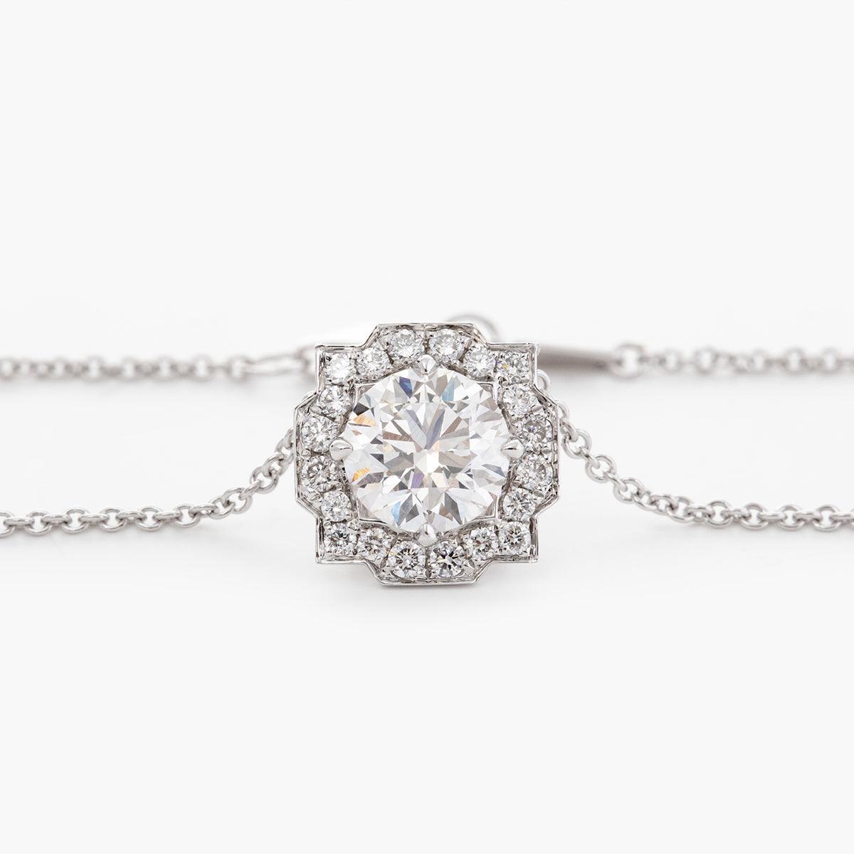 14K Round Brilliant Cut Lab Diamond Halo Setting White Gold Necklace 14K Round Brilliant Cut Lab Diamond Halo Setting White Gold Necklace