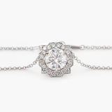 14K Round Brilliant Cut Lab Diamond Halo Setting White Gold Necklace 14K Round Brilliant Cut Lab Diamond Halo Setting White Gold Necklace
