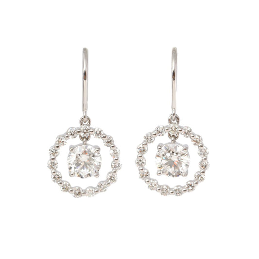 14K White Gold Earrings with Round Cut Lab Diamonds and Hook Closure