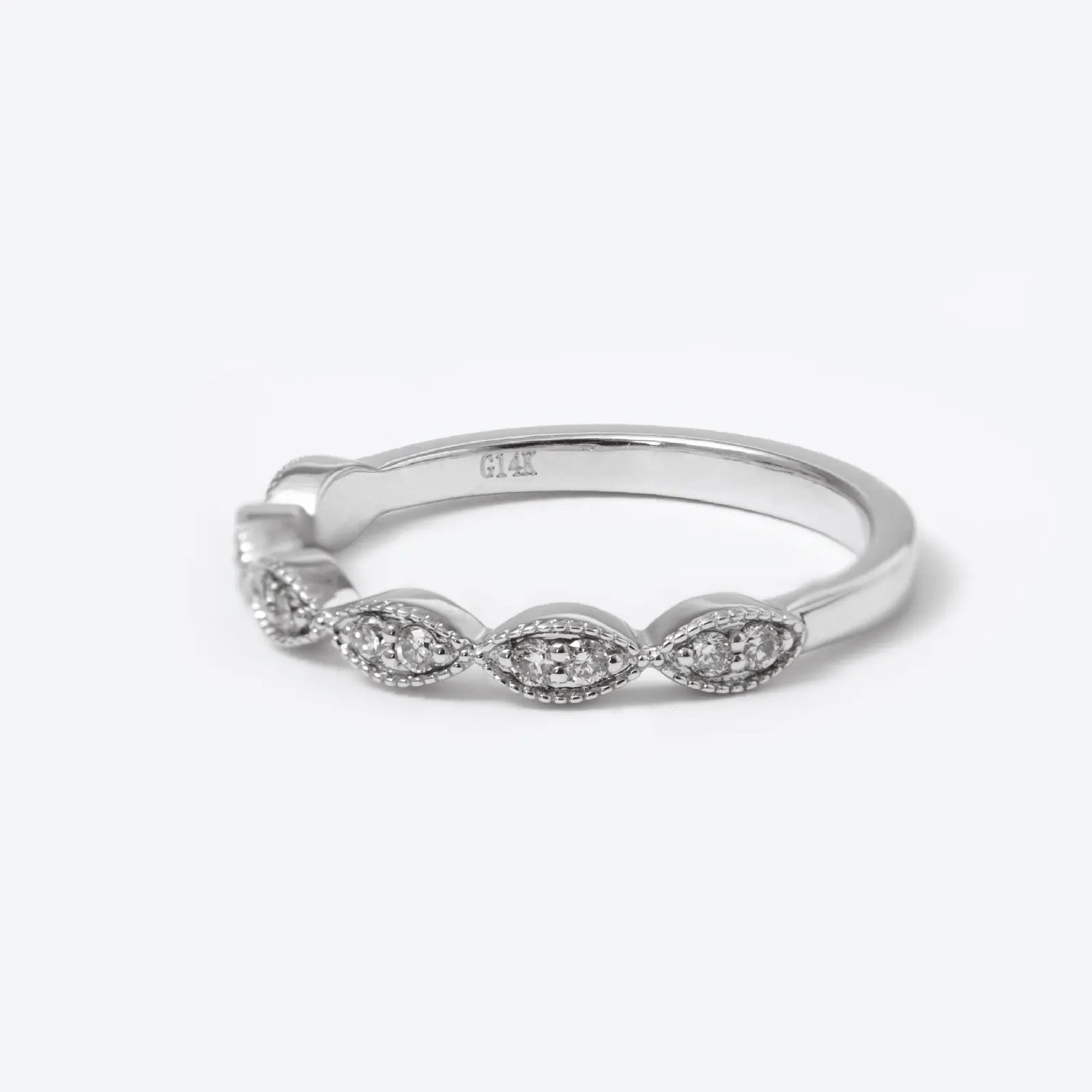 14K White Gold Round Lab Diamond Millegrain Wedding Ring 14K White Gold Round Lab Diamond Millegrain Wedding Ring