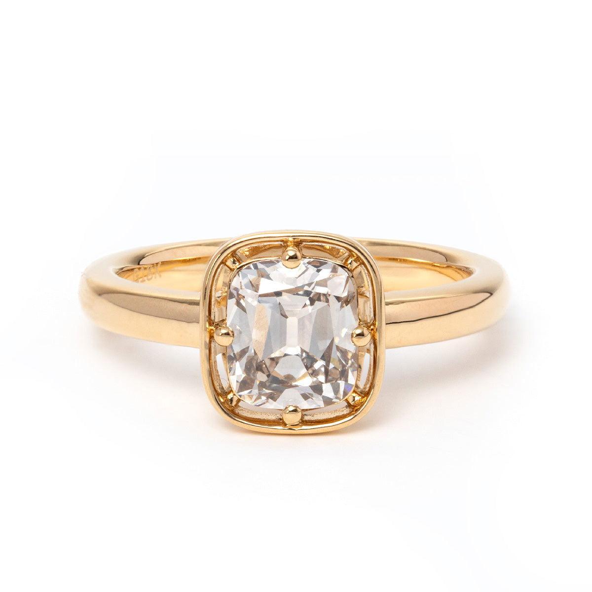 14K Yellow Gold 1.5ct Old Mine Cut Cushion Lab Diamond Basket Solitaire Ring 14K Yellow Gold 1.5ct Old Mine Cut Cushion Lab Diamond Basket Solitaire Ring