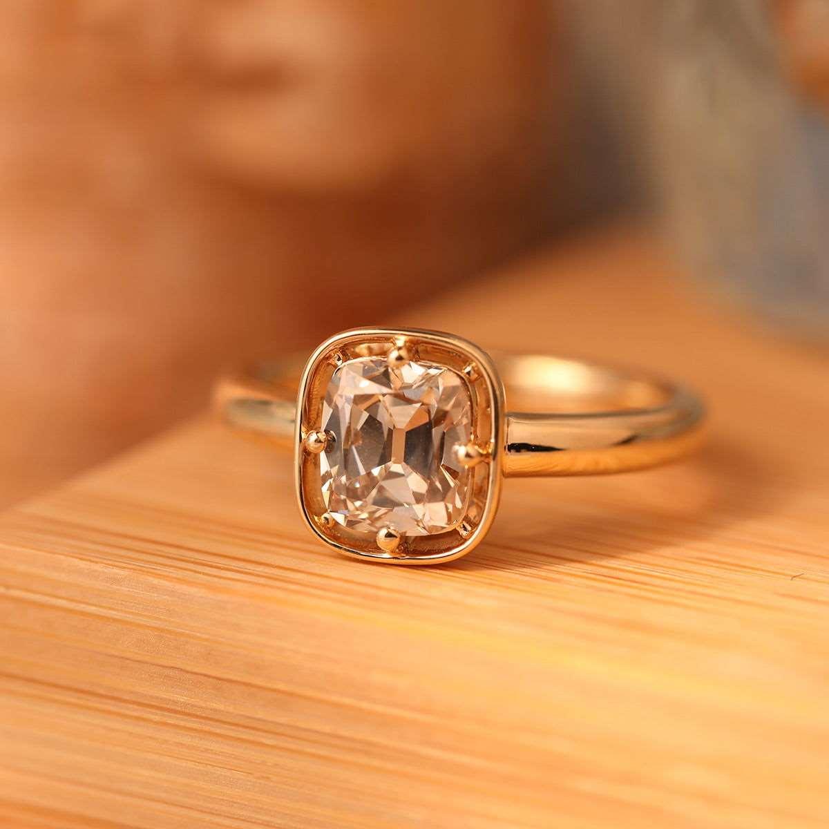 14K Yellow Gold 1.5ct Old Mine Cut Cushion Lab Diamond Basket Solitaire Ring 14K Yellow Gold 1.5ct Old Mine Cut Cushion Lab Diamond Basket Solitaire Ring