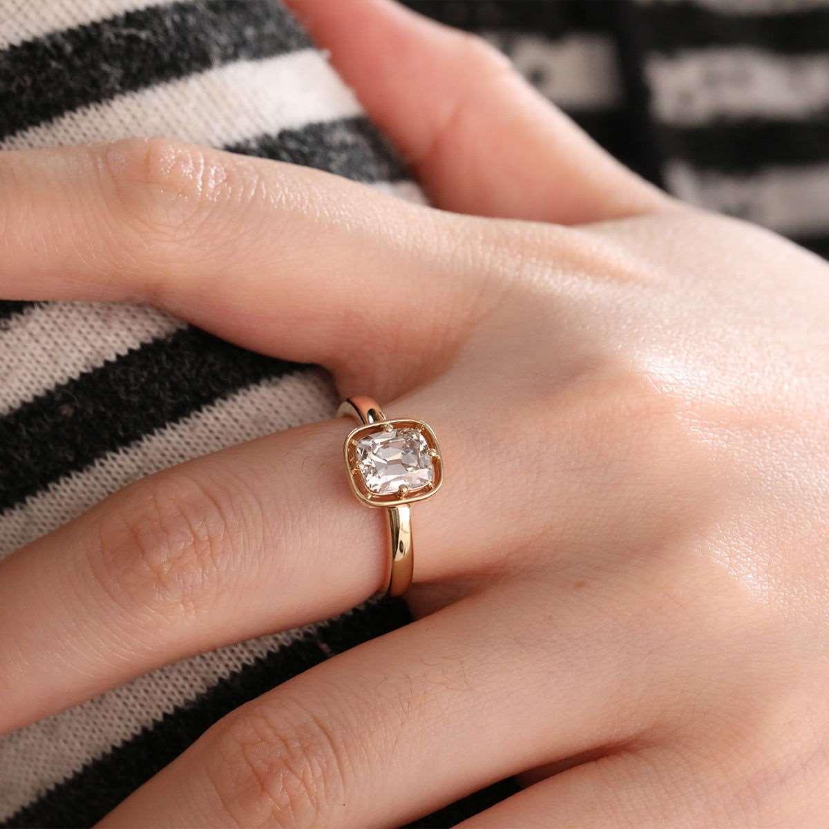 14K Yellow Gold 1.5ct Old Mine Cut Cushion Lab Diamond Basket Solitaire Ring 14K Yellow Gold 1.5ct Old Mine Cut Cushion Lab Diamond Basket Solitaire Ring