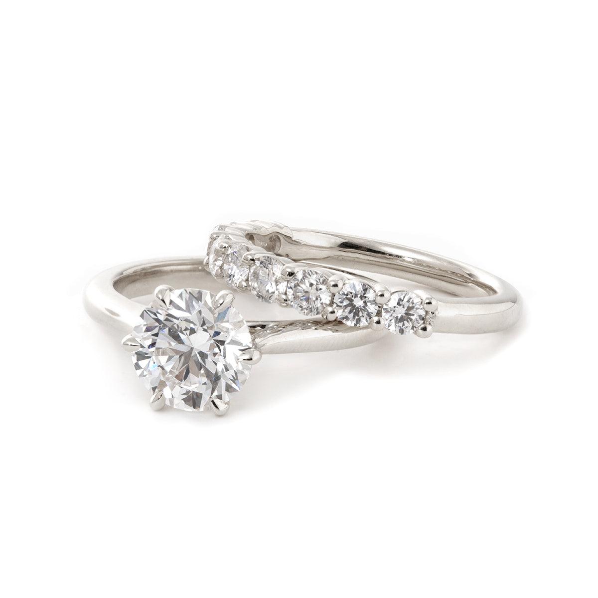 14K Yellow Gold 2 Carat Solitaire Diamond Ring Bridal Set with Round Lab Diamond and Floral Setting Platinum 14K Yellow Gold 2 Carat Solitaire Diamond Ring Bridal Set with Round Lab Diamond and Floral Setting Platinum