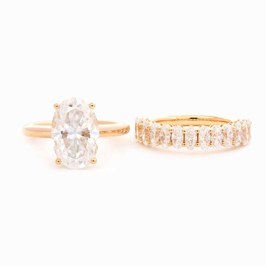 14K Yellow Gold 3ct Oval Cut Lab Diamond Hidden Halo Bridal Set Rings