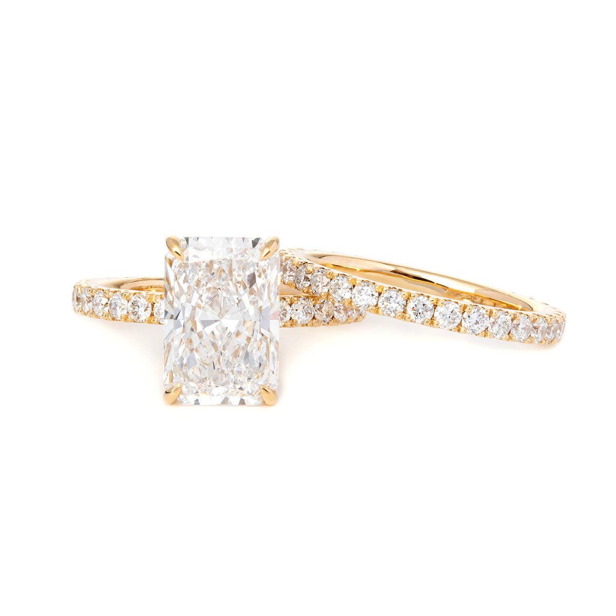 14K Yellow Gold 3ct Radiant Cut Lab Diamond 4 Prongs Basket Setting Bridal Set Rings 14K Yellow Gold 3ct Radiant Cut Lab Diamond 4 Prongs Basket Setting Bridal Set Rings