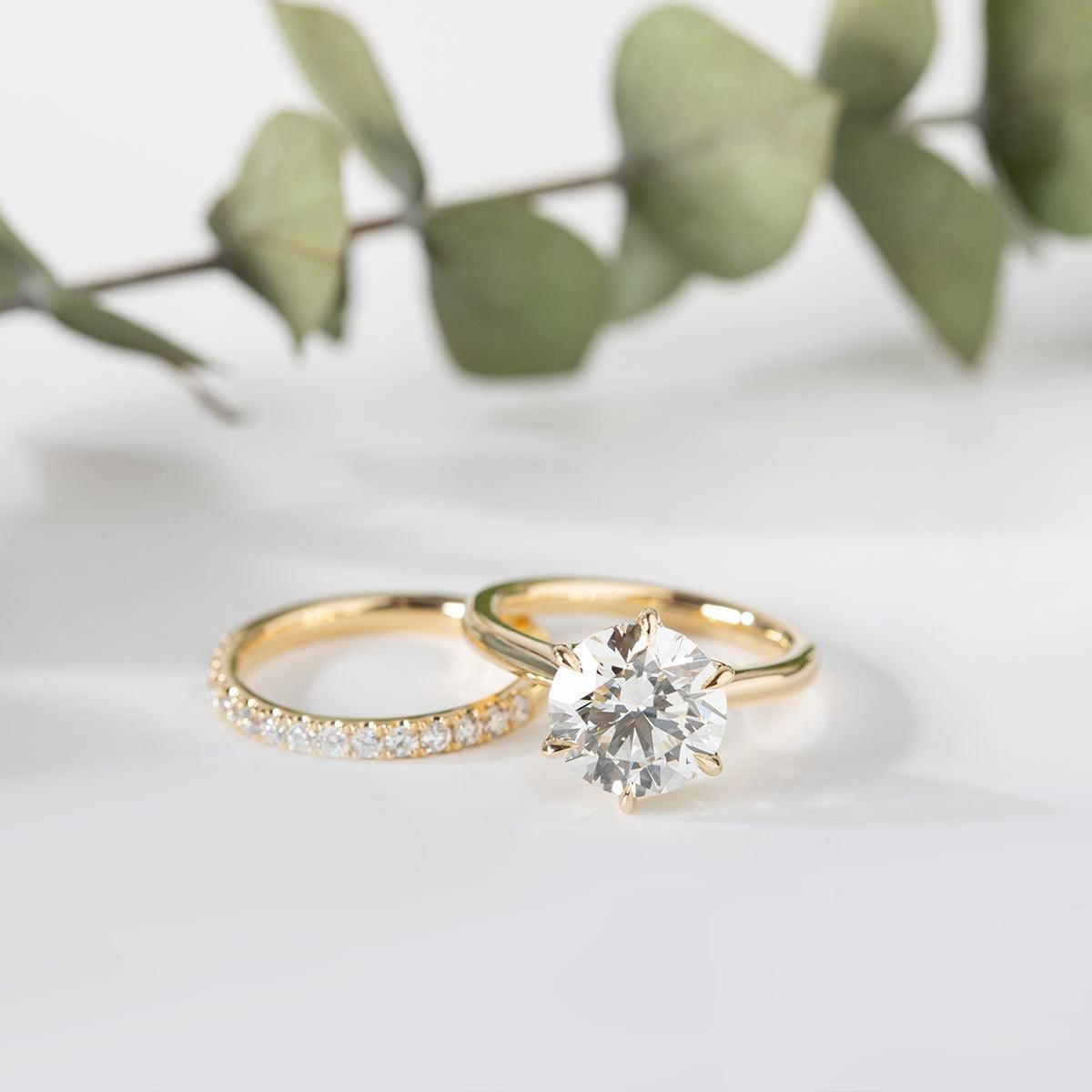 14K Yellow Gold 3ct Round Lab Diamond 6 Prongs Floral Setting Bridal Ring Set 14K Yellow Gold 3ct Round Lab Diamond 6 Prongs Floral Setting Bridal Ring Set