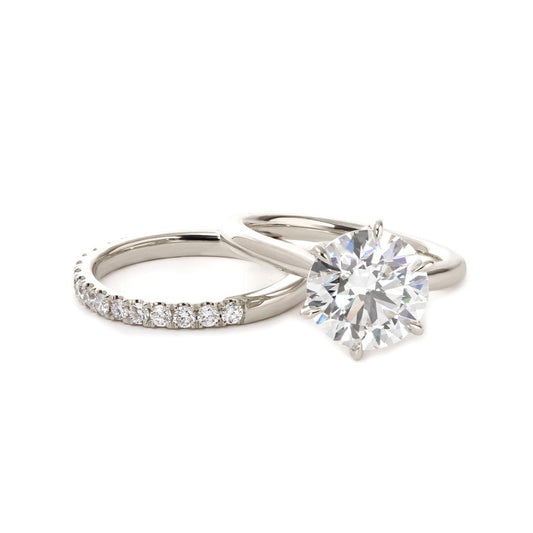 14K Yellow Gold 3ct Round Lab Diamond 6 Prongs Floral Setting Bridal Ring Set Platinum