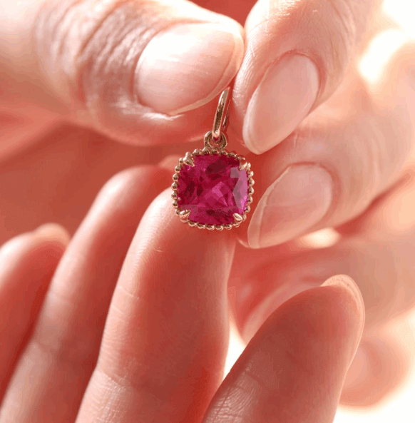 14K Yellow Gold Cushion Lab Ruby Pendant Necklace 14K Yellow Gold Cushion Lab Ruby Pendant Necklace