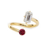 14K Yellow Gold Emerald Cut Lab Diamond & Round Lab Ruby Toi et Moi Ring 14K Yellow Gold Emerald Cut Lab Diamond & Round Lab Ruby Toi et Moi Ring