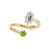 14K Yellow Gold Emerald Cut Lab Diamond & Round Peridot Toi et Moi Ring 14K Yellow Gold Emerald Cut Lab Diamond & Round Peridot Toi et Moi Ring