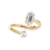 14K Yellow Gold Old European Cut & Emerald Cut Lab Diamond Toi et Moi Ring 14K Yellow Gold Old European Cut & Emerald Cut Lab Diamond Toi et Moi Ring