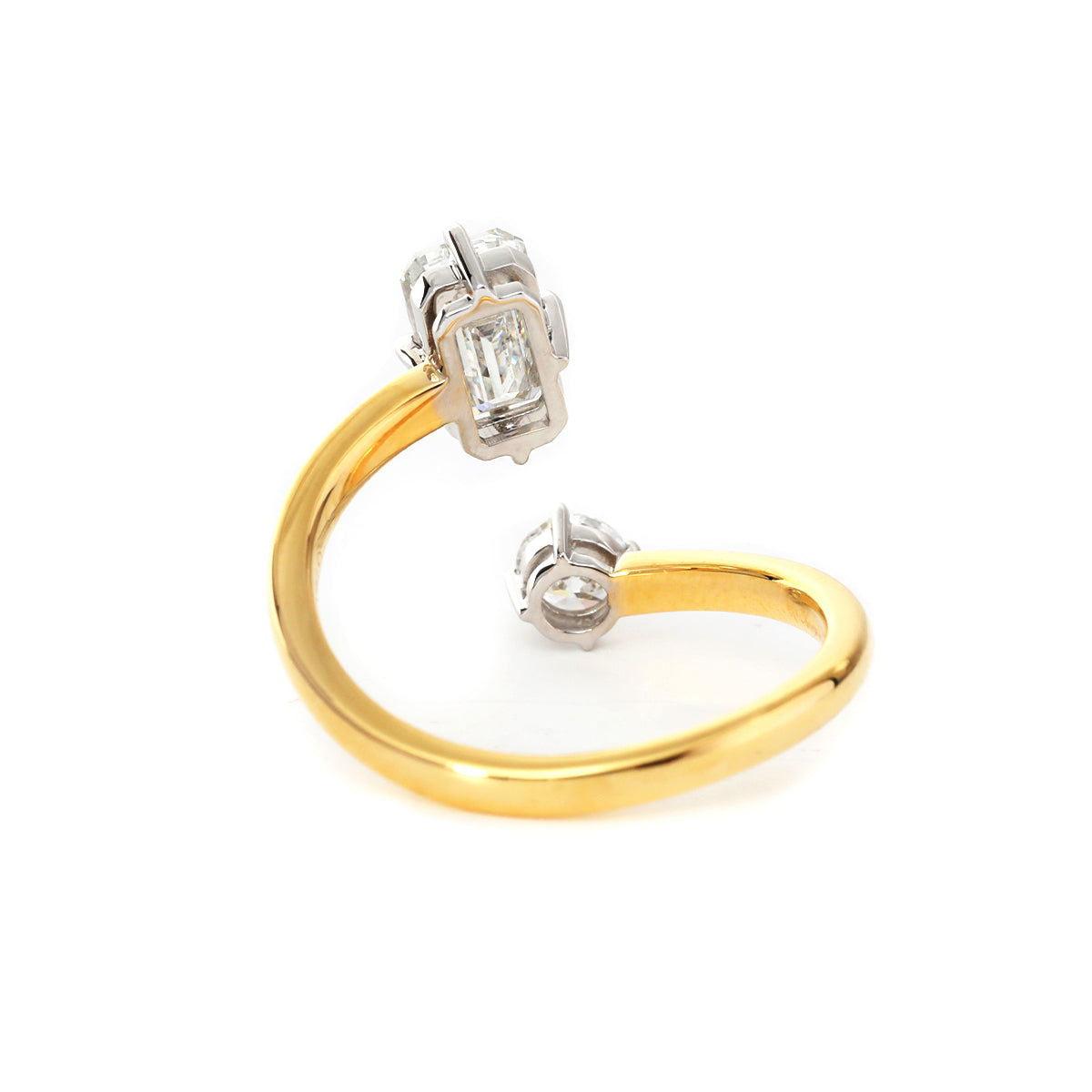 14K Yellow Gold Old European Cut & Emerald Cut Lab Diamond Toi et Moi Ring 14K Yellow Gold Old European Cut & Emerald Cut Lab Diamond Toi et Moi Ring
