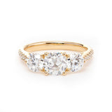 14K Yellow Gold Old European Cut Lab Diamond Pave Three Stone 14K Yellow Gold Old European Cut Lab Diamond Pave Three Stone