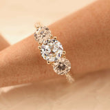 14K Yellow Gold Old European Cut Lab Diamond Pave Three Stone 14K Yellow Gold Old European Cut Lab Diamond Pave Three Stone