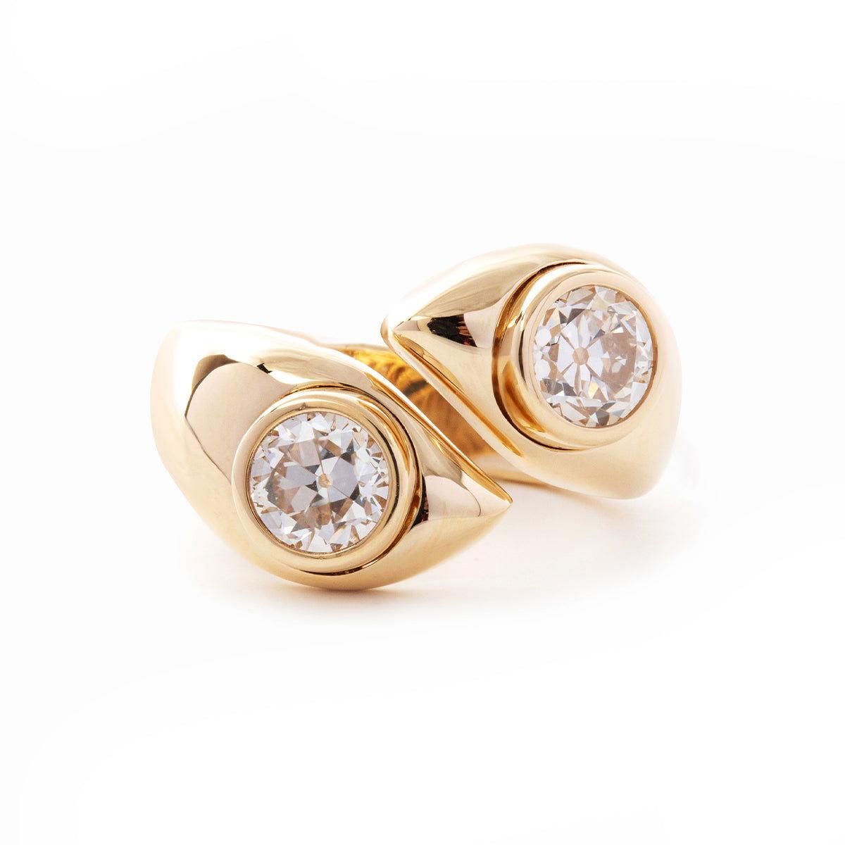 14K Yellow Gold Old European Cut Lab Diamond Toi et Moi Ring 14K Yellow Gold Old European Cut Lab Diamond Toi et Moi Ring