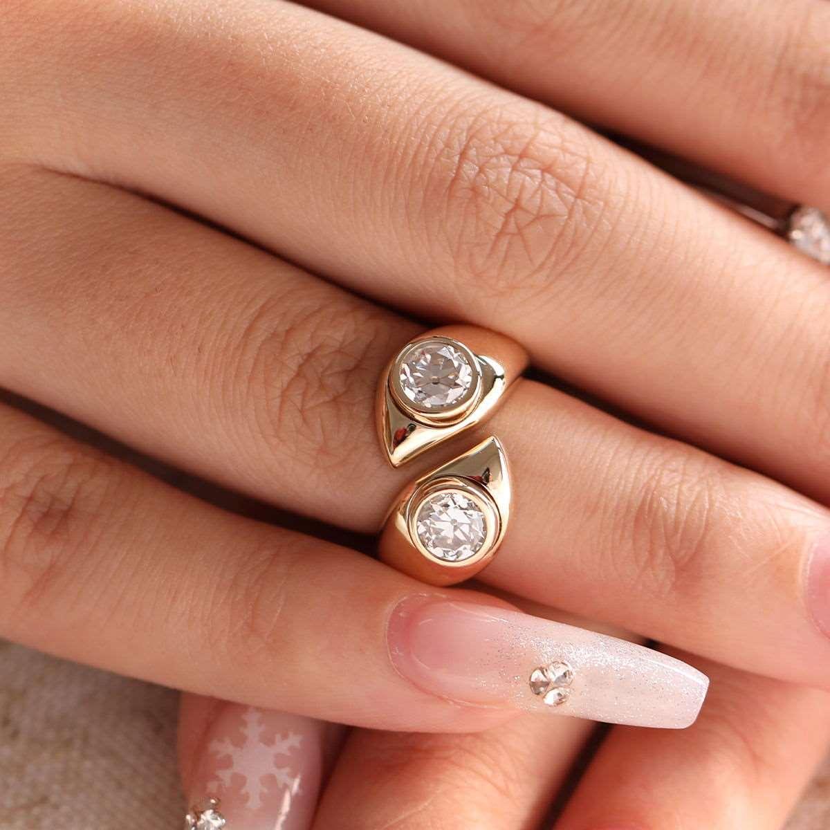 14K Yellow Gold Old European Cut Lab Diamond Toi et Moi Ring 14K Yellow Gold Old European Cut Lab Diamond Toi et Moi Ring