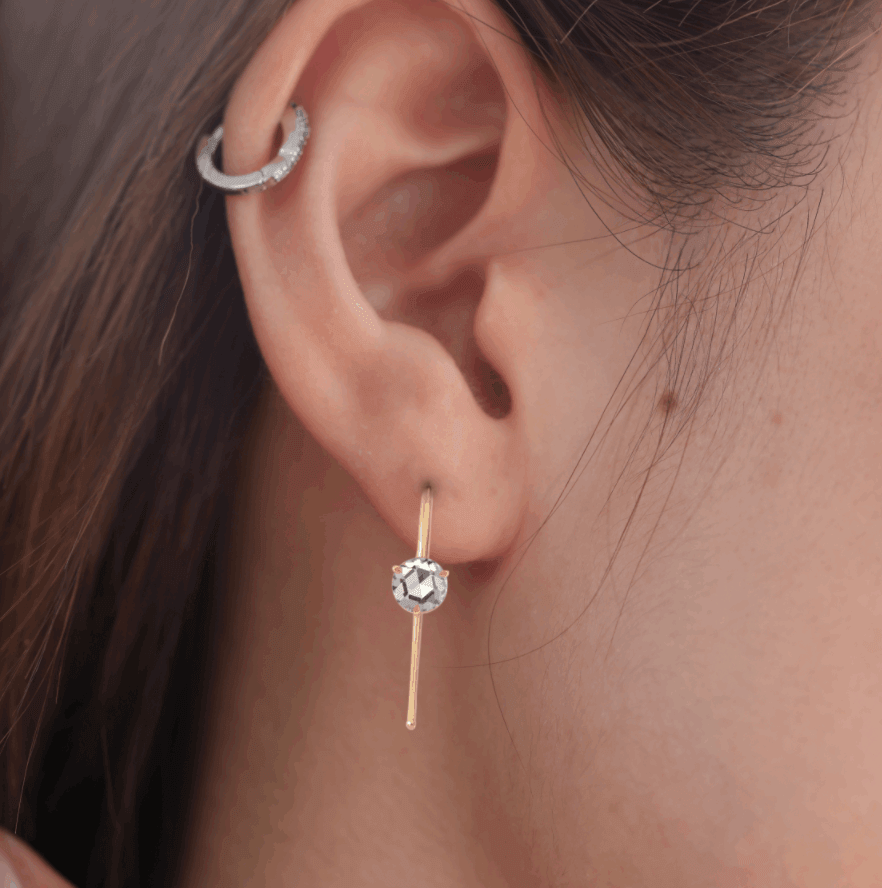 18K Yellow Gold Rose Cut Diamond Hook Earrings 18K Yellow Gold Rose Cut Diamond Hook Earrings