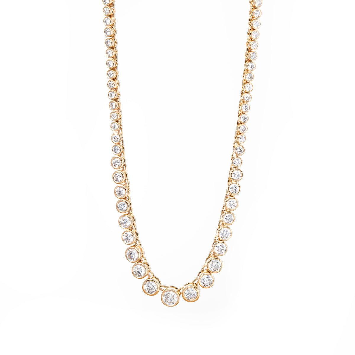 14K Yellow Gold Round Brilliant Cut Lab Diamond Bezel Setting Tennis Chain Necklace 14K Yellow Gold Round Brilliant Cut Lab Diamond Bezel Setting Tennis Chain Necklace