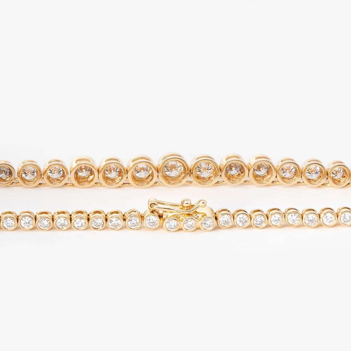14K Yellow Gold Round Brilliant Cut Lab Diamond Bezel Setting Tennis Chain Necklace 14K Yellow Gold Round Brilliant Cut Lab Diamond Bezel Setting Tennis Chain Necklace