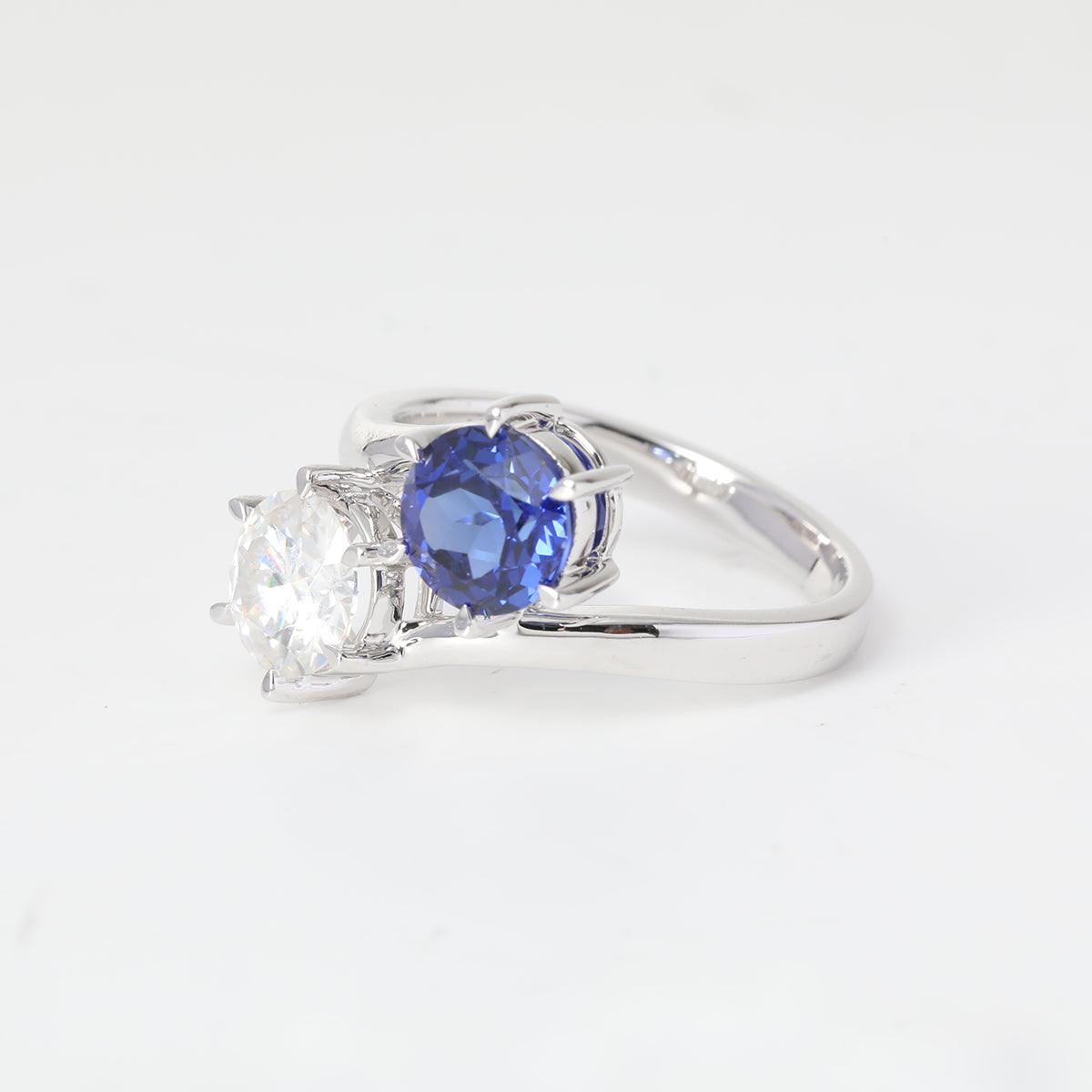 14K White Gold Round Cut Lab Diamond & Lab Sapphire Toi et Moi Ring 14K White Gold Round Cut Lab Diamond & Lab Sapphire Toi et Moi Ring