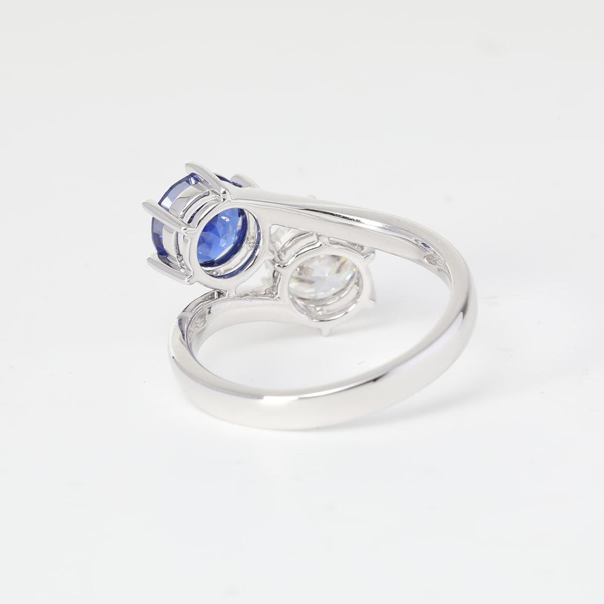 14K White Gold Round Cut Lab Diamond & Lab Sapphire Toi et Moi Ring 14K White Gold Round Cut Lab Diamond & Lab Sapphire Toi et Moi Ring