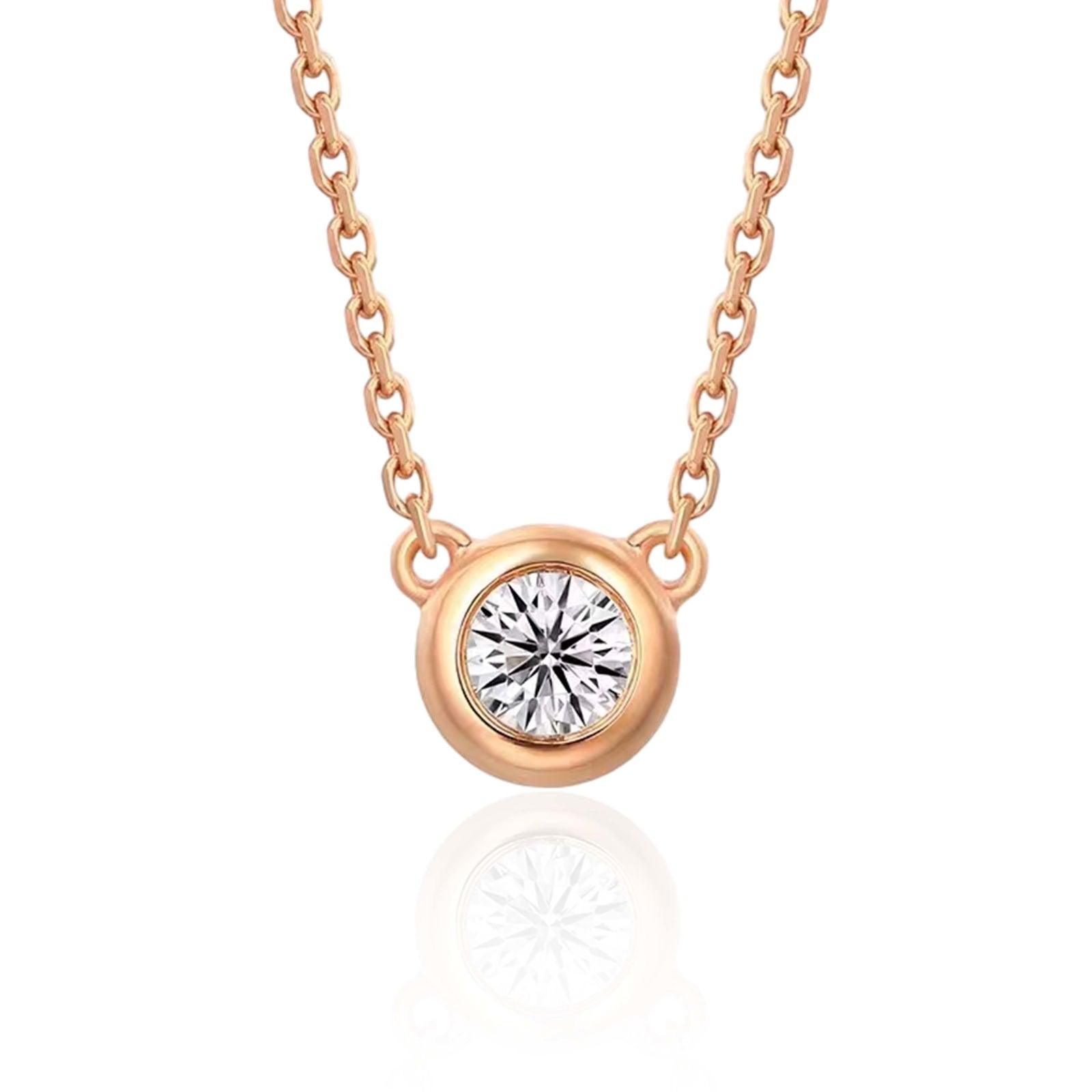 14K Yellow Gold Round Lab Diamond Bezel Necklace 14K Yellow Gold Round Lab Diamond Bezel Necklace