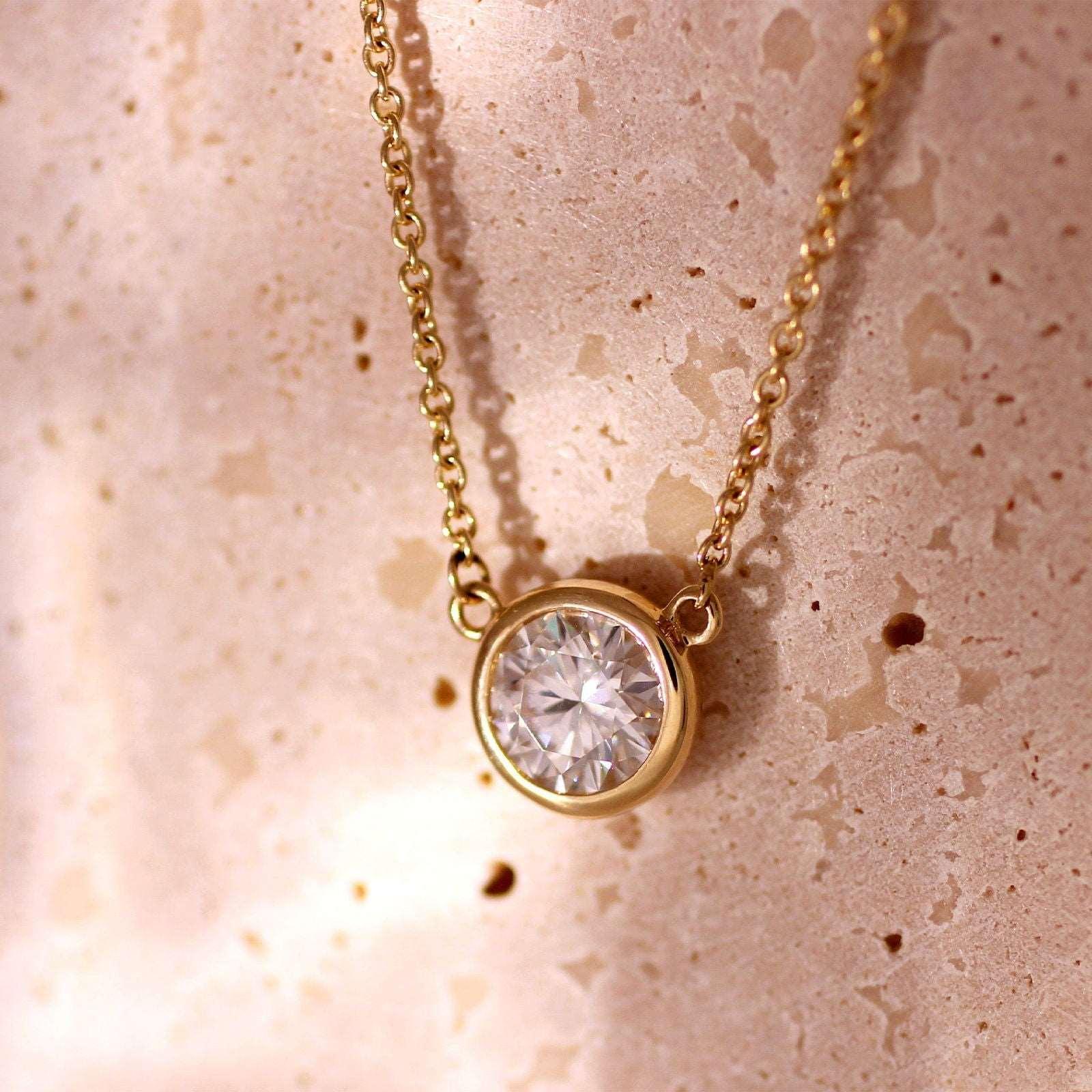 14K Yellow Gold Round Lab Diamond Bezel Necklace 14K Yellow Gold Round Lab Diamond Bezel Necklace