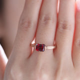 14K Rose Gold 1ct Elongated Cushion Pigeon Blood Lab Ruby Half Bezel Solitaire Ring 14K Rose Gold 1ct Elongated Cushion Pigeon Blood Lab Ruby Half Bezel Solitaire Ring