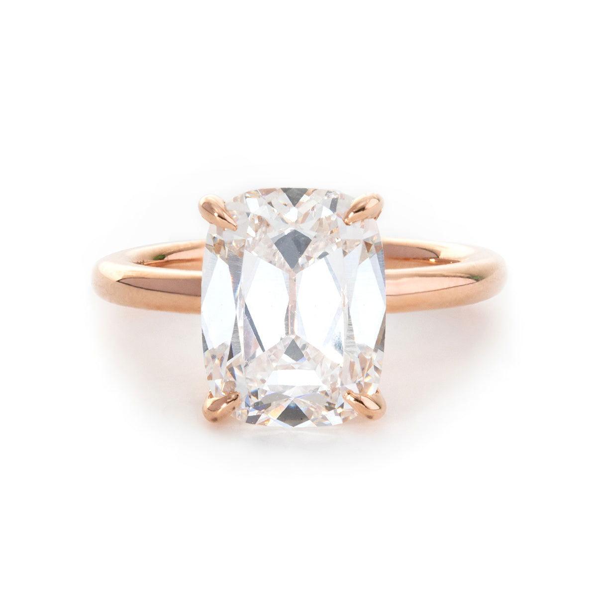18K Rose Gold 3.5ct Elongated Old Mine Cut Lab Diamond Solitaire Ring 18K Rose Gold 3.5ct Elongated Old Mine Cut Lab Diamond Solitaire Ring