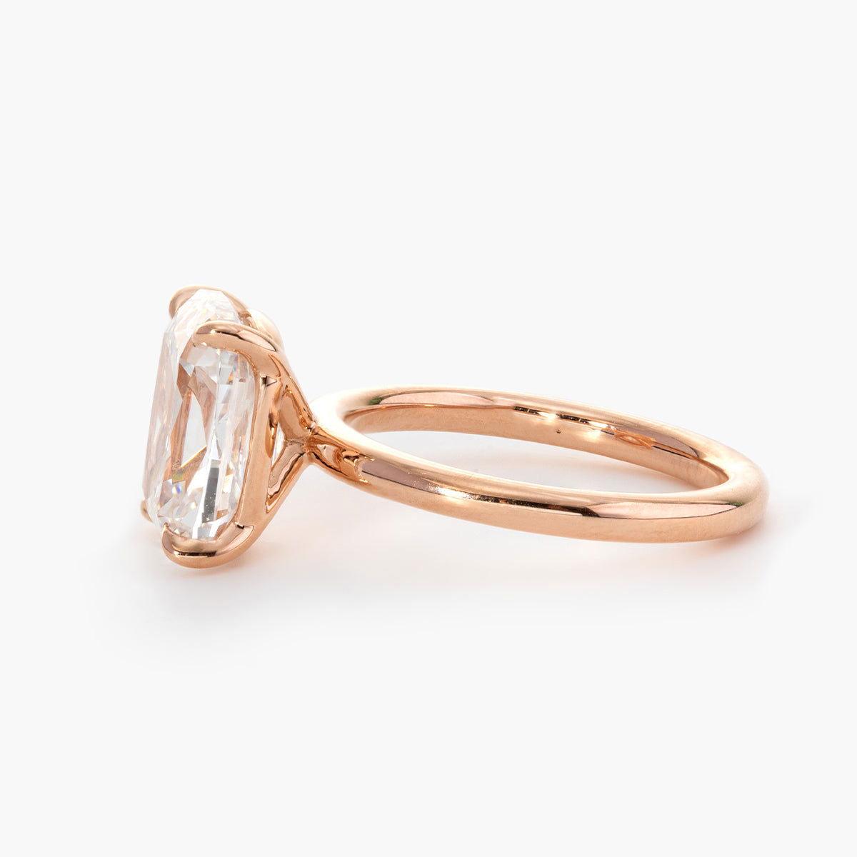 18K Rose Gold 3.5ct Elongated Old Mine Cut Lab Diamond Solitaire Ring 18K Rose Gold 3.5ct Elongated Old Mine Cut Lab Diamond Solitaire Ring