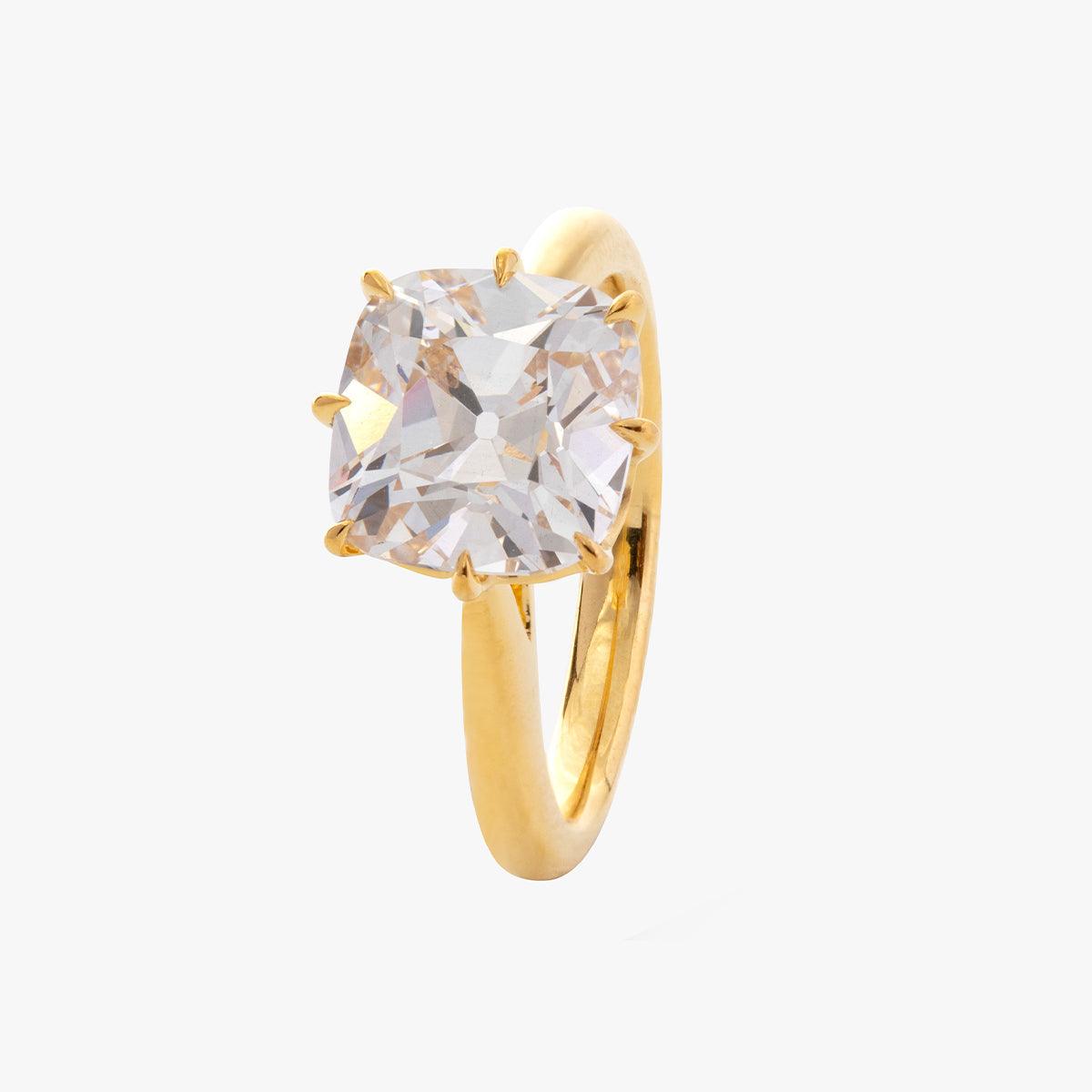 14k Yellow Gold 2.5ct Old Mine Cut Cushion Lab Diamond 8 Prongs Basket Solitaire Ring 14k Yellow Gold 2.5ct Old Mine Cut Cushion Lab Diamond 8 Prongs Basket Solitaire Ring