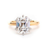 14k Yellow Gold & White Gold 3ct Elongated Old Mine Cut Lab Diamond Floral Basket Solitaire Ring 14k Yellow Gold & White Gold 3ct Elongated Old Mine Cut Lab Diamond Floral Basket Solitaire Ring