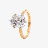 14k Yellow Gold & White Gold 3ct Elongated Old Mine Cut Lab Diamond Floral Basket Solitaire Ring 14k Yellow Gold & White Gold 3ct Elongated Old Mine Cut Lab Diamond Floral Basket Solitaire Ring